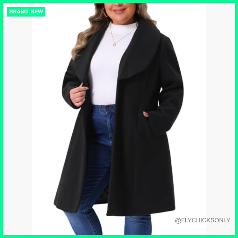 Windproof Polyester Blend Pea Coat with Shawl Col… - image 2
